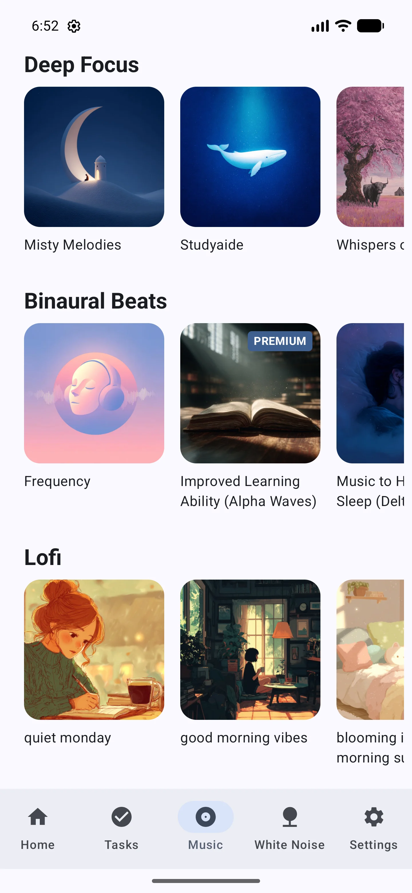 StudyAide app workflow step 02: 02 — Dengarkan musik fungsional orisinal